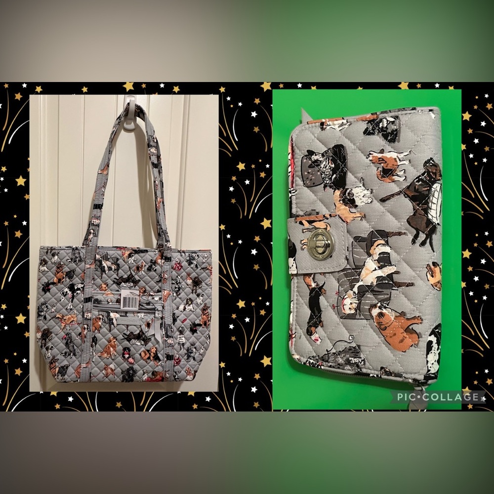 NWT Vera Bradley Small Vera Zip Tote and Turnlock Wallet Best In Show Dogs